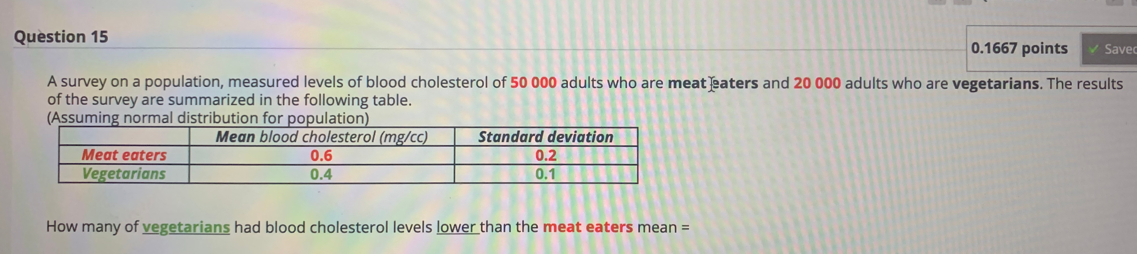 Solved Question 16 0.1667 points Saved A survey on a | Chegg.com