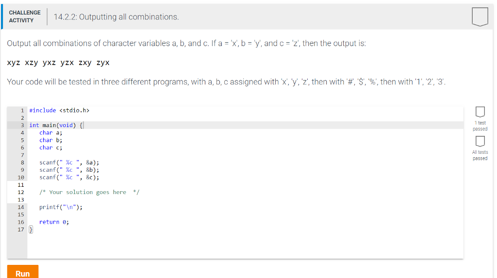 Solved 14.2.2: Outputting all combinations ACTIVITY Output | Chegg.com