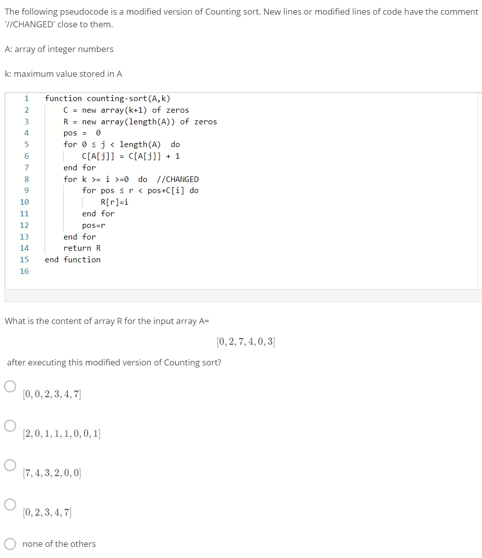 Solved The Following Algorithm Sorts The Numbers In The | Chegg.com