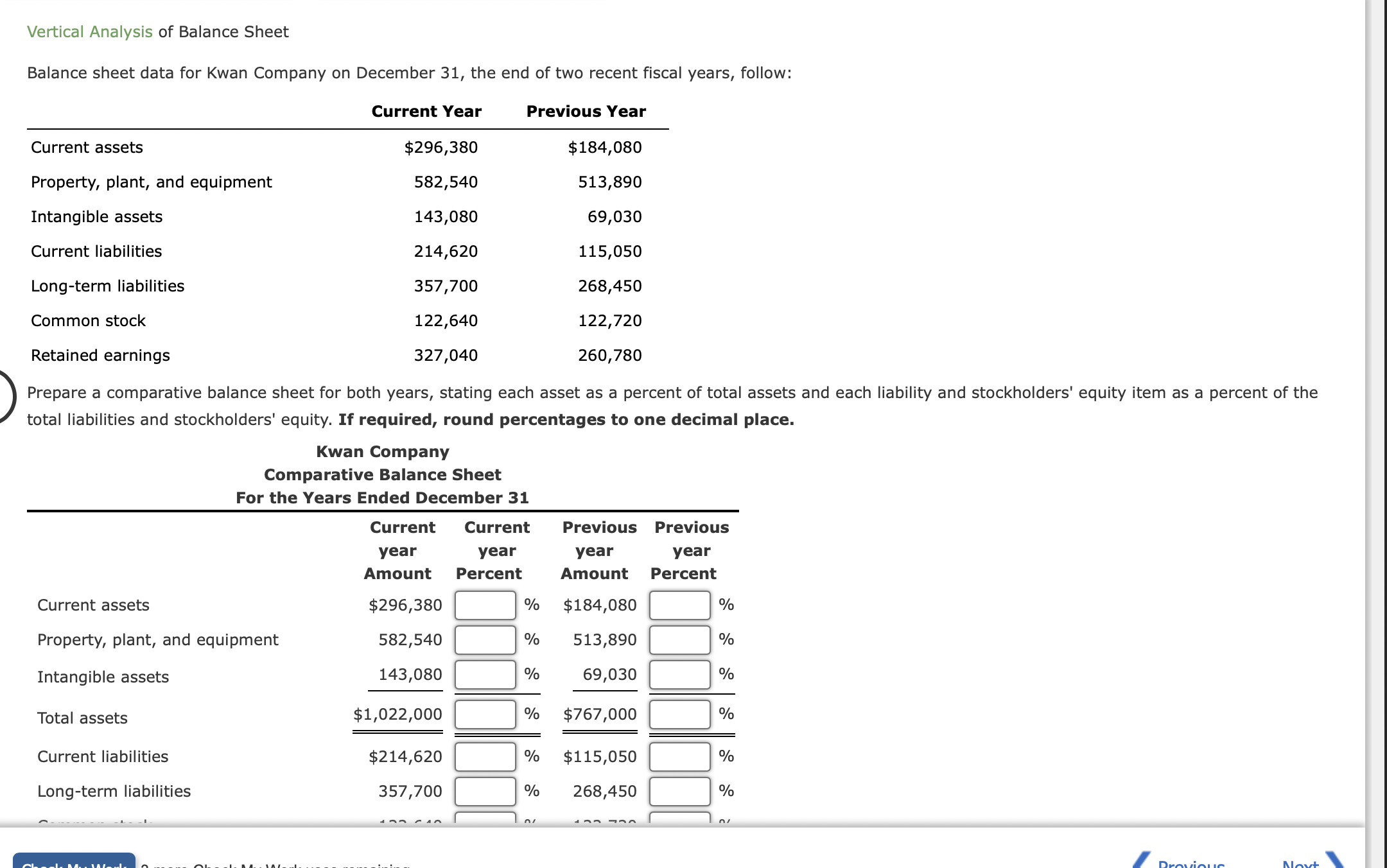 Solved Vertical Analysis of Balance Sheet Balance sheet data | Chegg.com