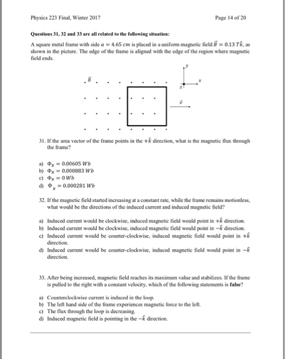 Solved Physics 223 Final, Winter 2017 Page 14 of 20 | Chegg.com