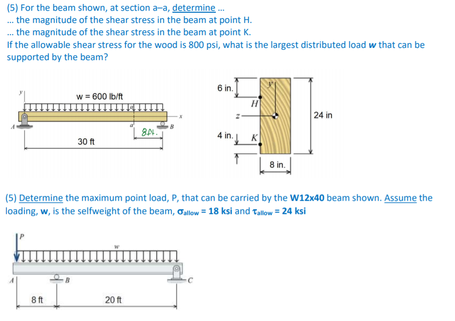 Solved 5 For The Beam Shown At Section A A Determine Chegg Com