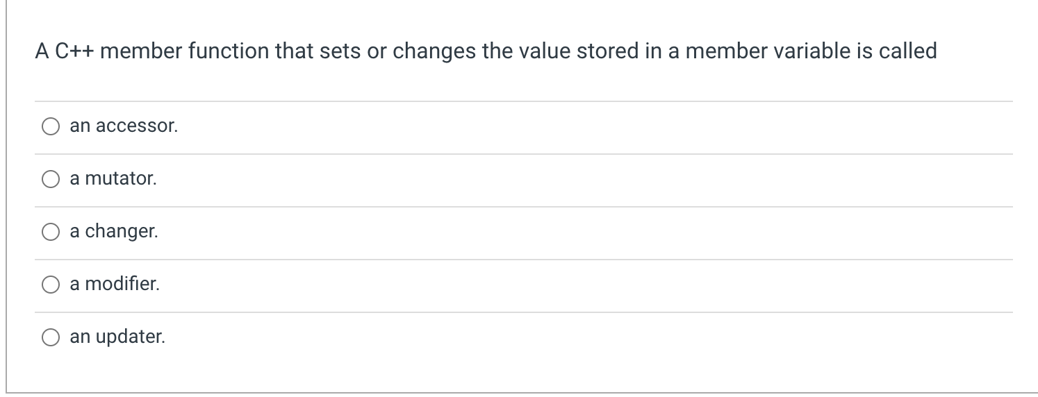 Solved A C++ member function that sets or changes the value | Chegg.com