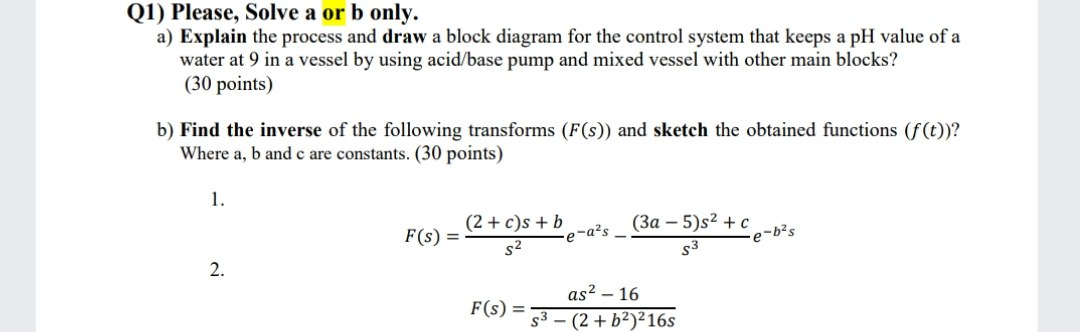 Solved Q1) Please, Solve a or b only. a) Explain the process | Chegg.com