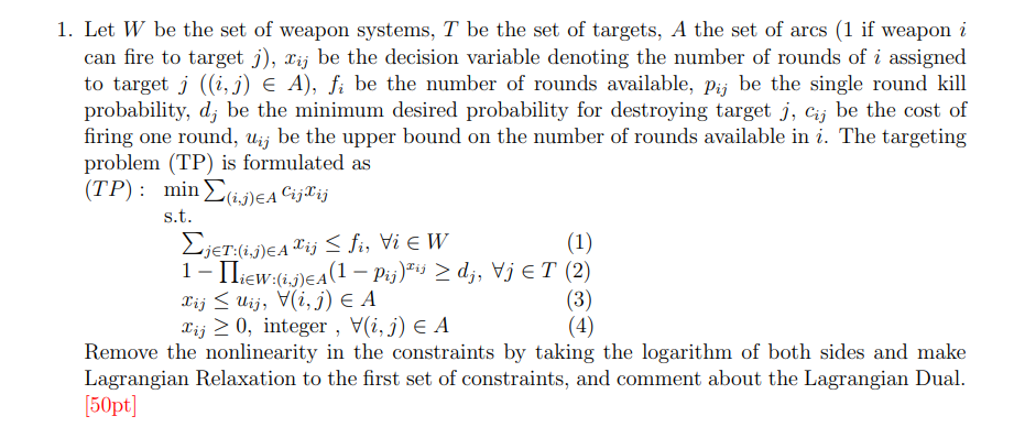 Solved 1. Let W be the set of weapon systems, T be the set | Chegg.com