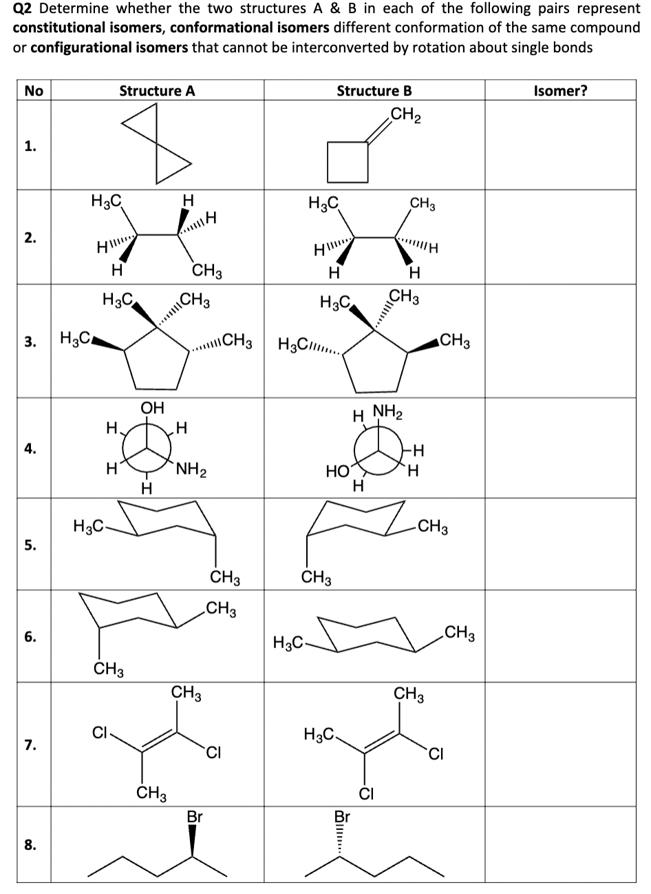 Solved Q2 Determine Whether The Two Structures A&B In Each | Chegg.com