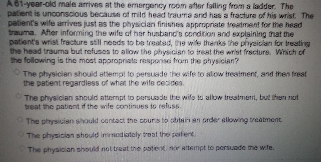 Solved A 61-year-old male arrives at the emergency room | Chegg.com
