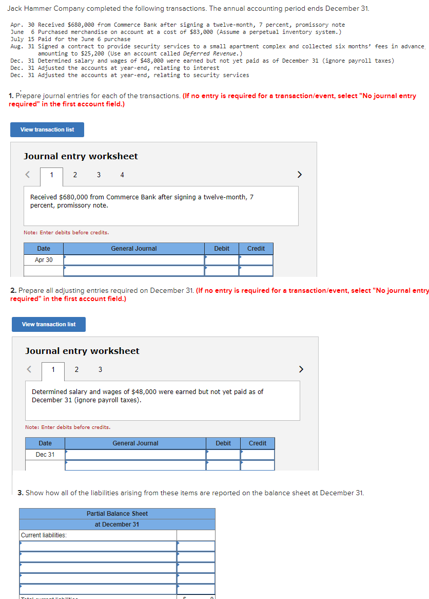 Solved Jack Hammer Company completed the following