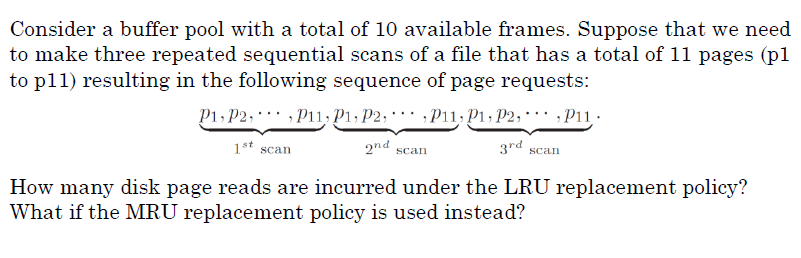 Buffer Pool Using Lru Replacement Example Solved Consider a buffer pool with a total of 10 available | Chegg.com