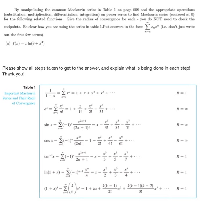 Solved By manipulating the common Maclaurin series in Table | Chegg.com