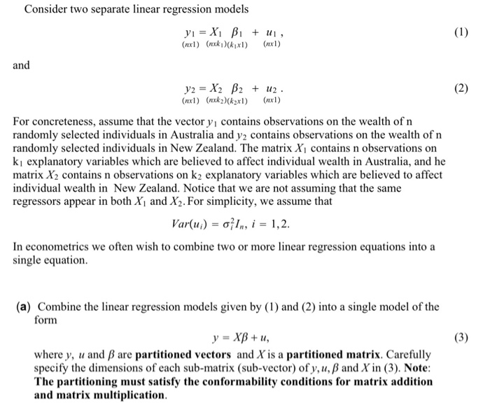 Solved Consider two separate linear regression models and | Chegg.com