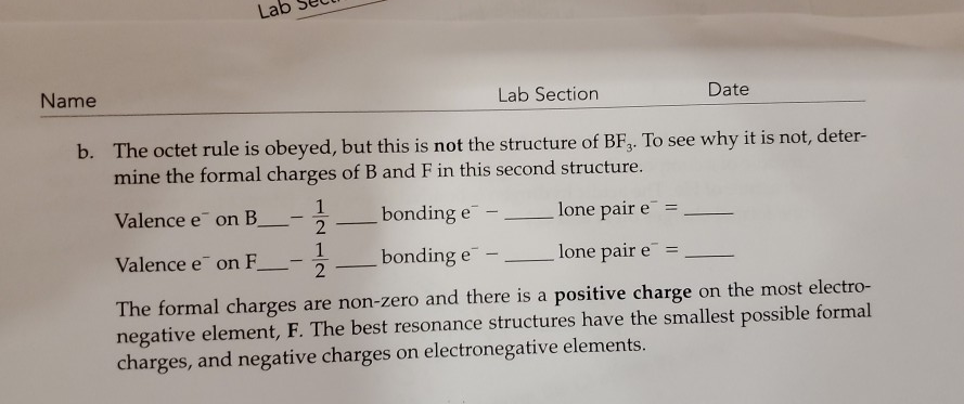 Lab Ju Name Lab Section Date B The Octet Rule Is Chegg Com