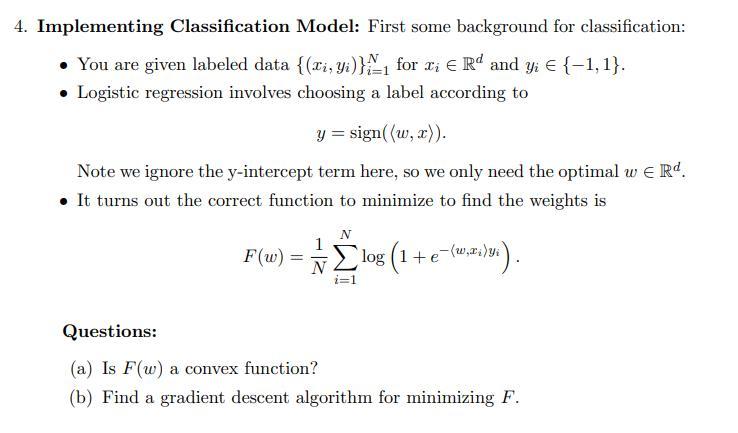 Implementing Classification Model: First some | Chegg.com