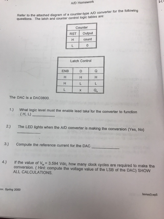 A/D Homework Refer to the attached diagram of a