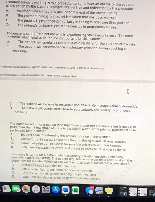 Solved NSG 3100 - More Practice Questions Exam 3 А B. The | Chegg.com