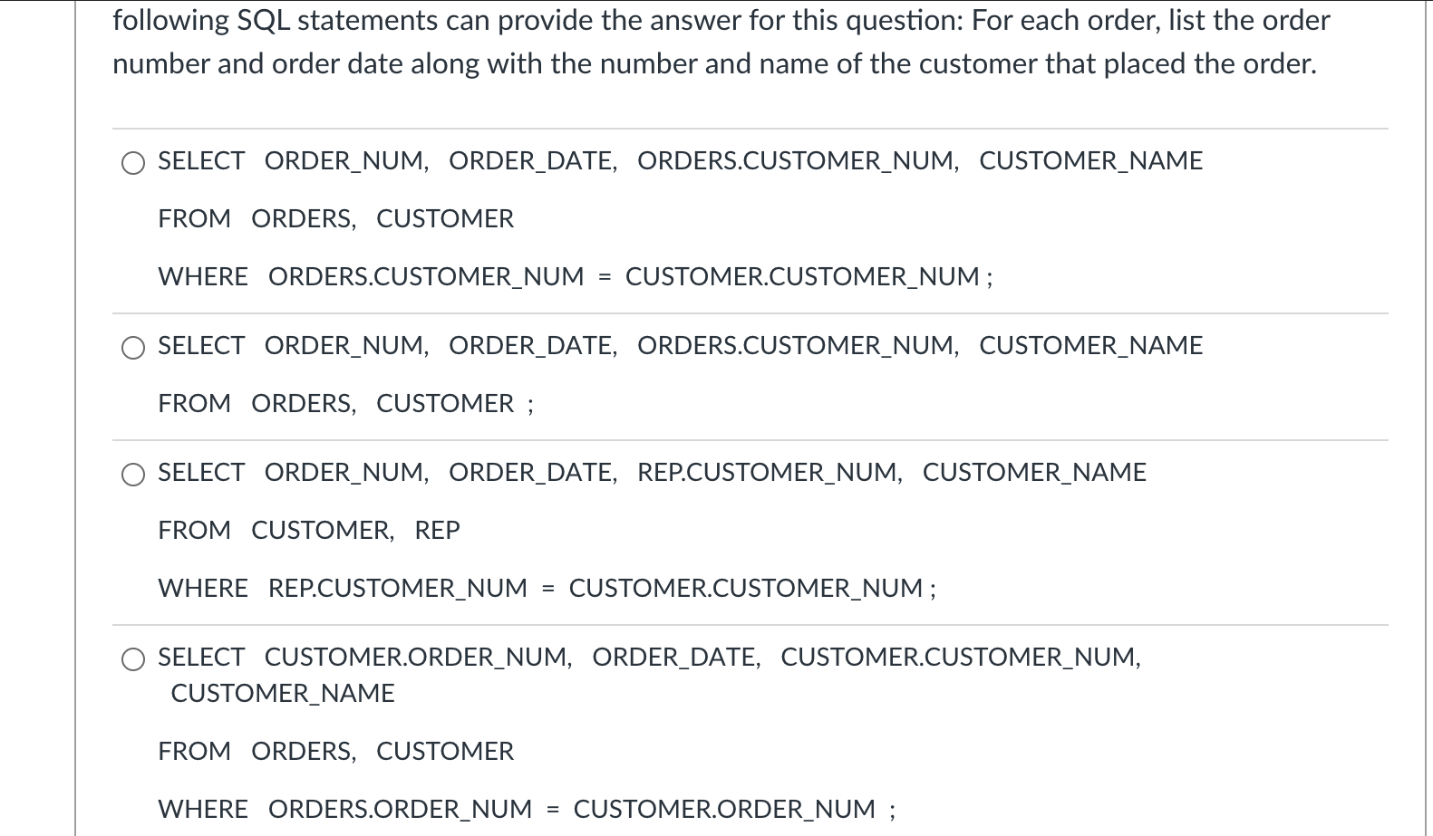 Solved following SQL statements can provide the answer for | Chegg.com