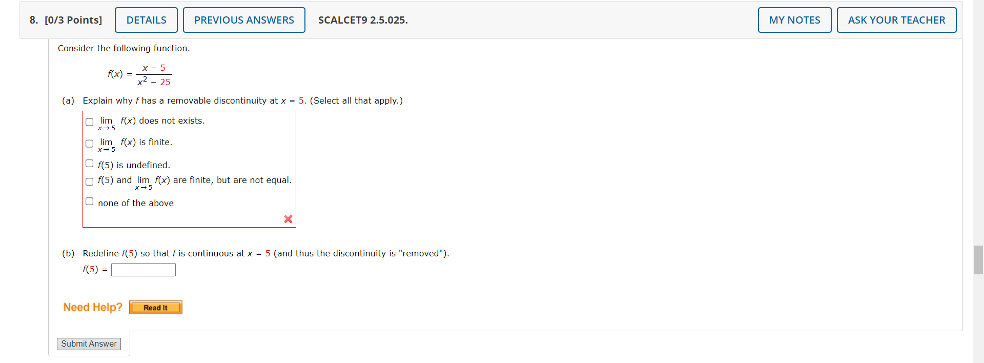 Solved Consider the following function. f(x) = x − 5 x2 − 25 | Chegg.com