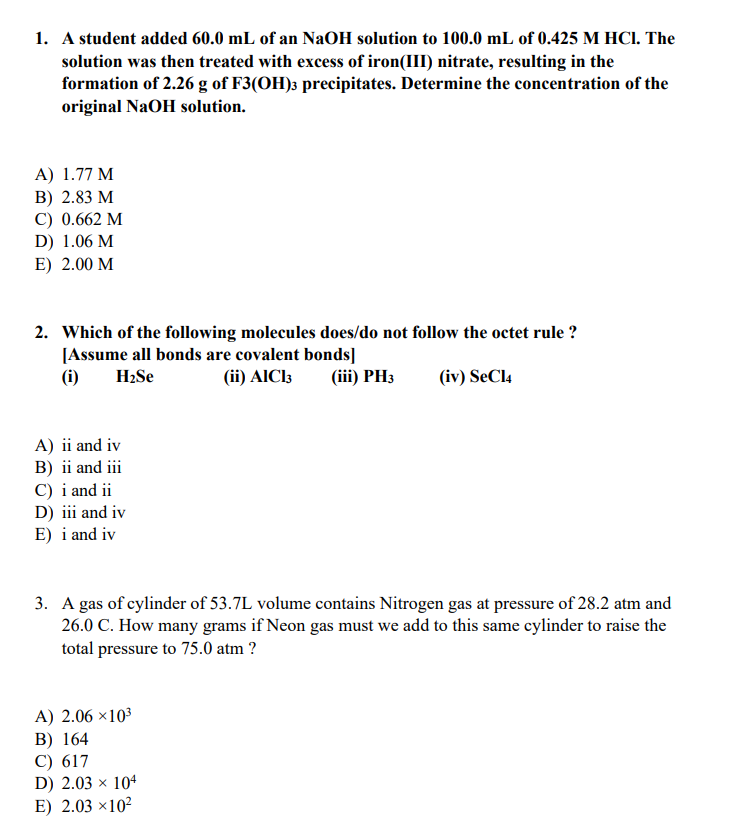 Solved 1. A student added 60.0 mL of an NaOH solution to | Chegg.com