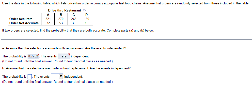 Solved Use the data in the following table, which lists | Chegg.com