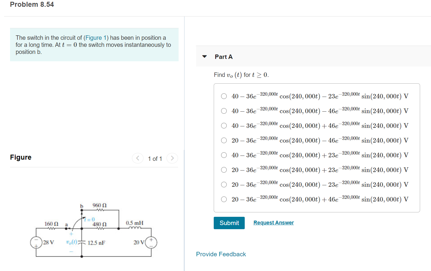 Solved Problem 8.54 The Switch In The Circuit Of (Figure 1) | Chegg.com