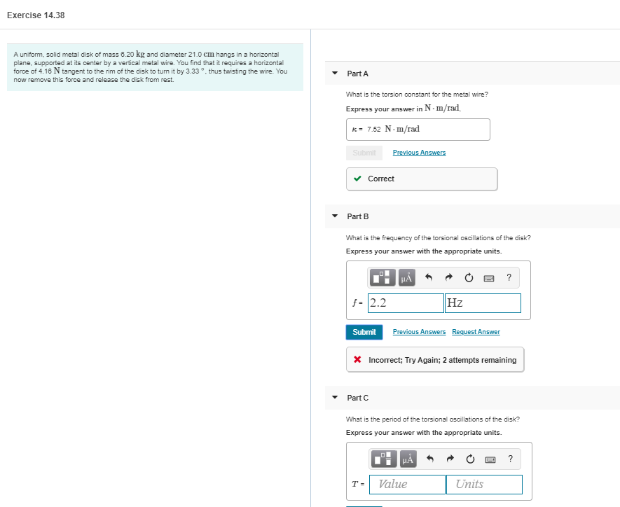 Solved Exercise 14.38 A uniform, solid metal disk of mass | Chegg.com