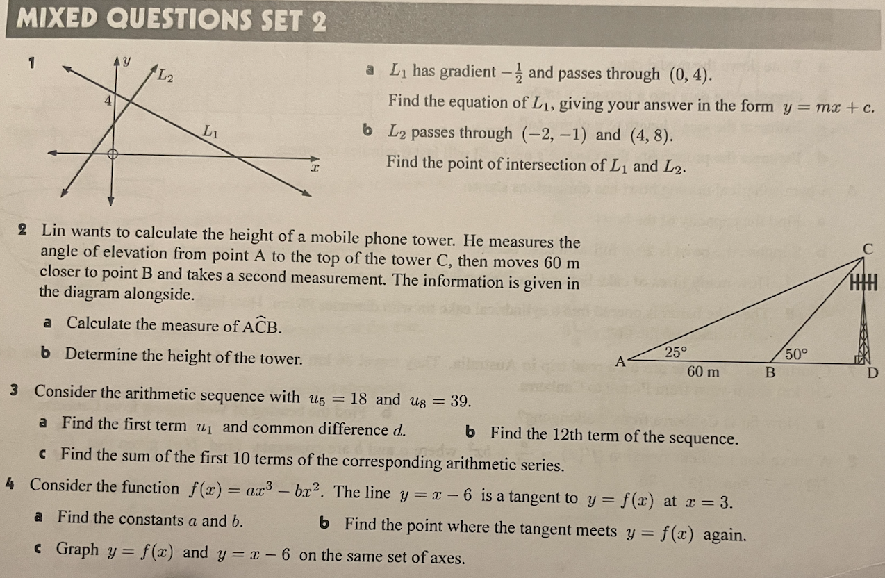 Solved Mixed Questions Set 2 A L1 Has Gradient −21 And 