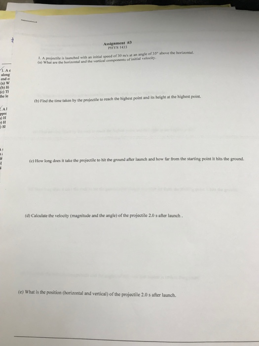 Solved Assignment #3 PHYS 1433 I. A projectile is launched | Chegg.com
