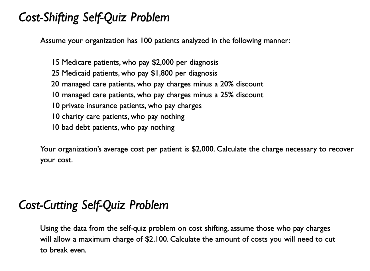 Solved CostShifting SelfQuiz Problem Assume your