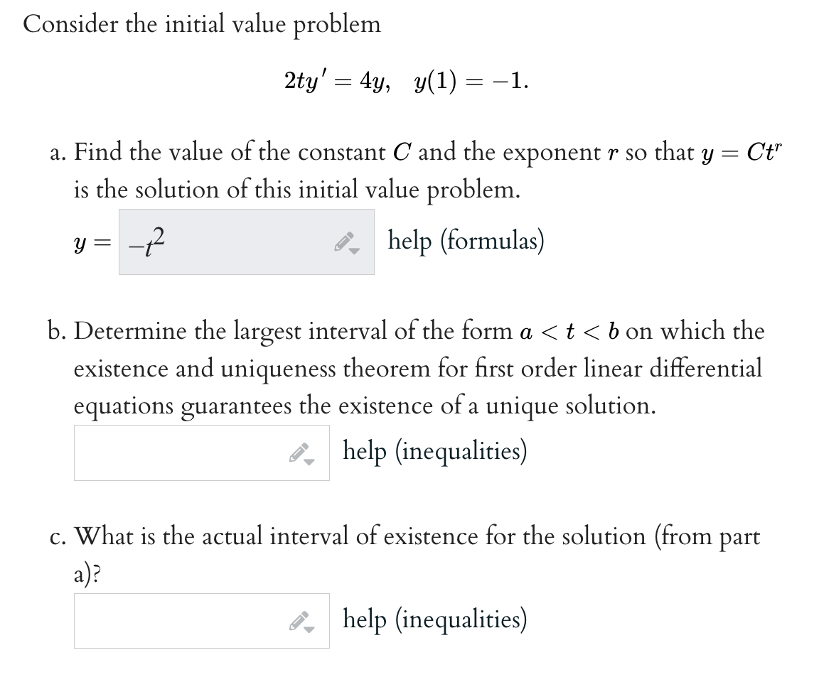 Solved Consider the initial value problem 2ty′=4y,y(1)=−1. | Chegg.com