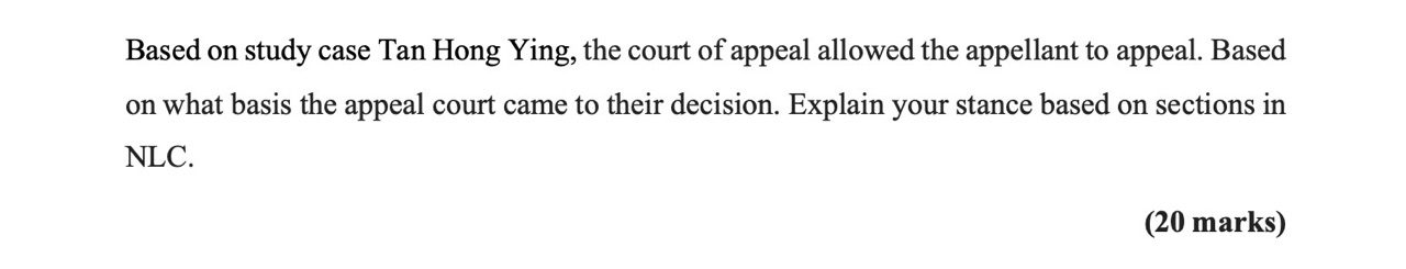 Solved Based on study case Tan Hong Ying, the court of | Chegg.com