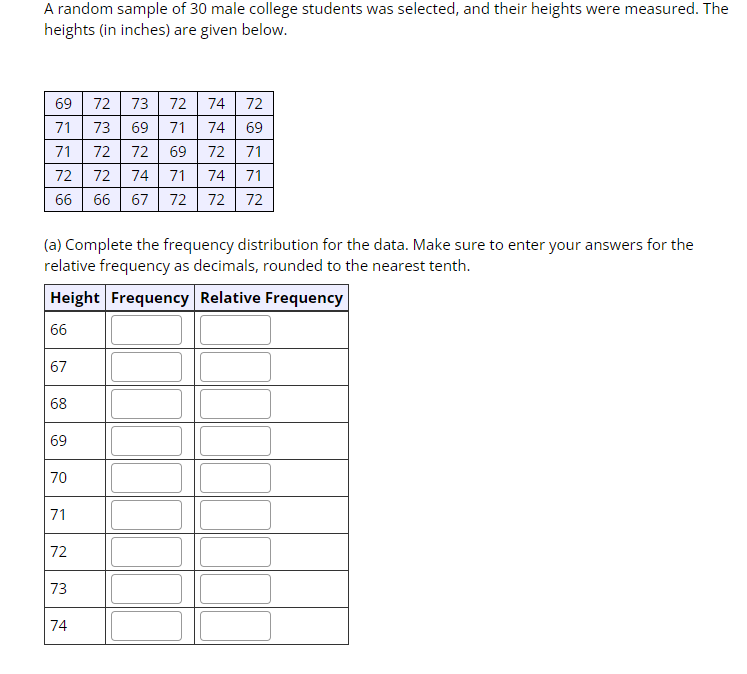 Solved A random sample of 30 male college students was | Chegg.com