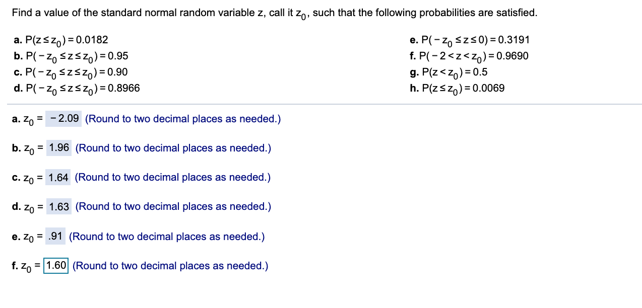 Solved Find A Value Of The Standard Normal Random Variabl Chegg Com