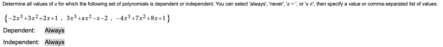 Solved Determine all values of a for which the following set | Chegg.com