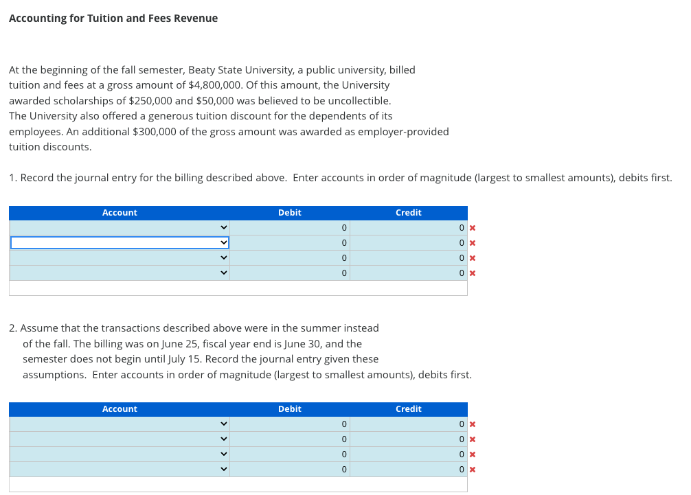 Solved Accounting for Tuition and Fees Revenue At the | Chegg.com