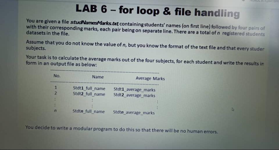 Solved LAB 6 - for loop & file handling You are given a file | Chegg.com