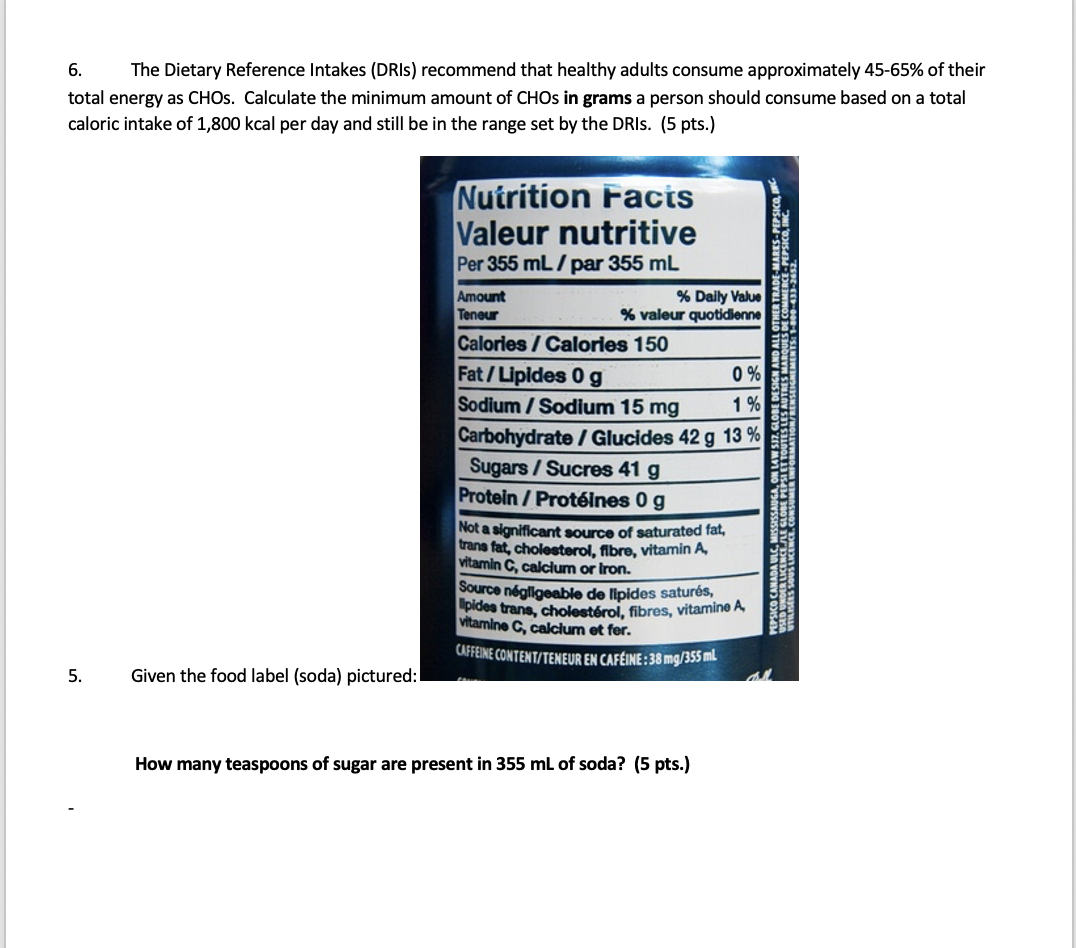 6 The Dietary Reference Intakes Dris Recommend Chegg Com