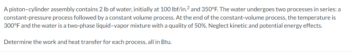 Solved A piston-cylinder assembly contains 2 lb of water, | Chegg.com