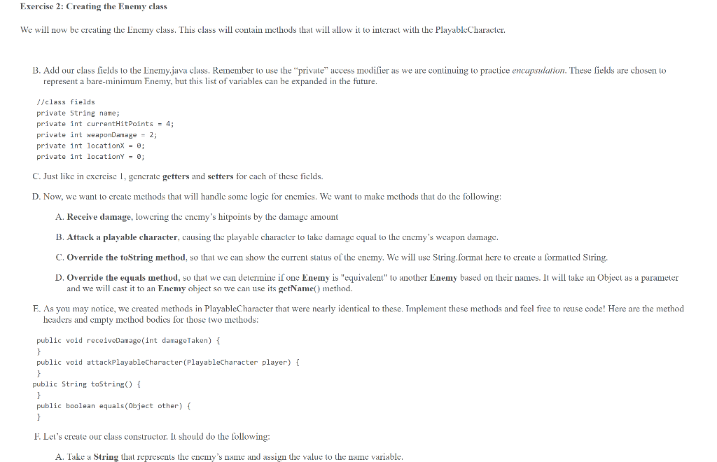Solved Exercise 1: Creating the PlayableCharacter class We | Chegg.com