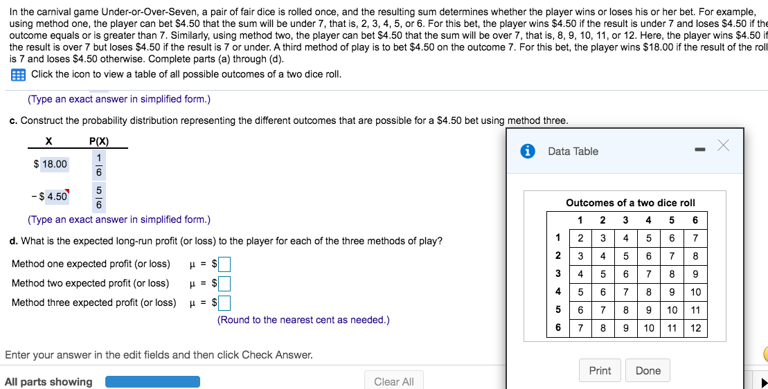 Solved In the carnival game Under-or-Over-Seven, a pair of | Chegg.com