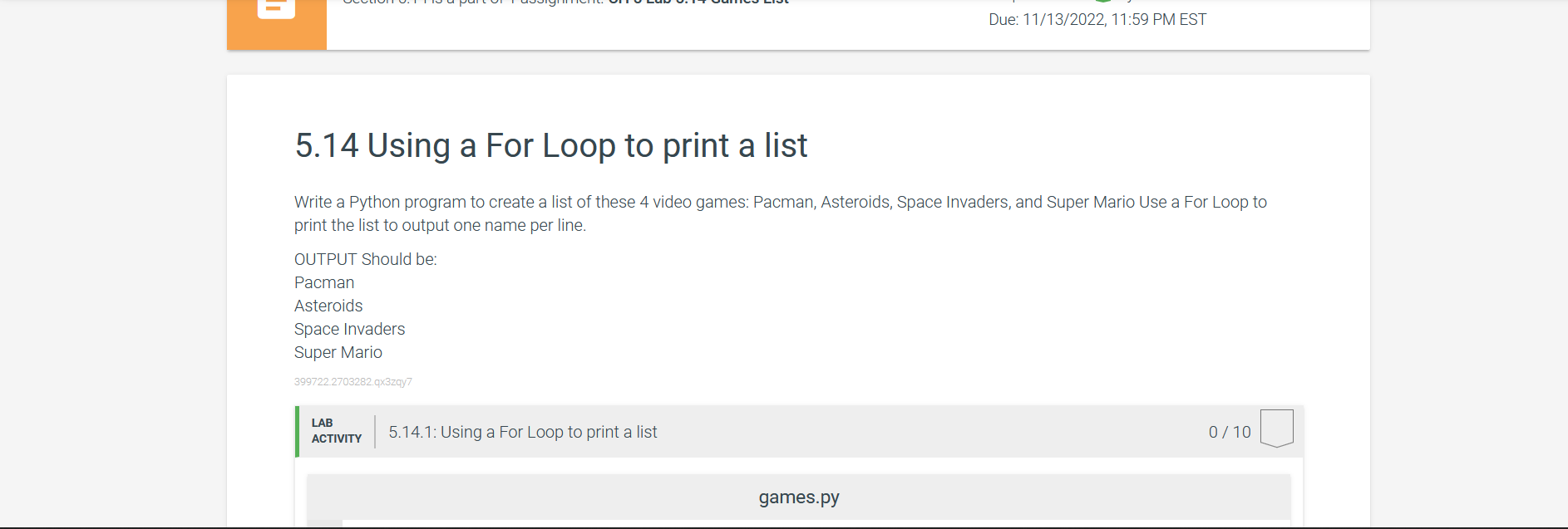 Solved 5.14 Using a For Loop to print a list Write a Python | Chegg.com