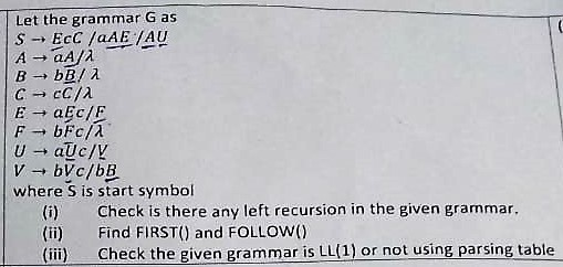 Solved Let The Grammar Gas S Ecc Ae Au aa B 5b 2 C Chegg Com