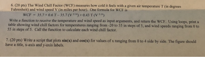 Solved 6. (20 pts) The Wind Chill Factor (WCF) measures how | Chegg.com
