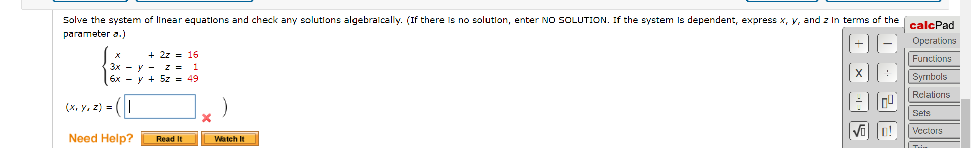 Solved Solve the system of linear equations and check any | Chegg.com