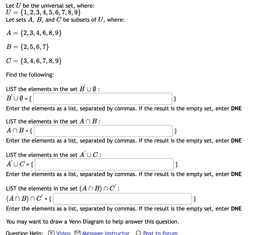 Solved Let U be the universal set, where: | Chegg.com