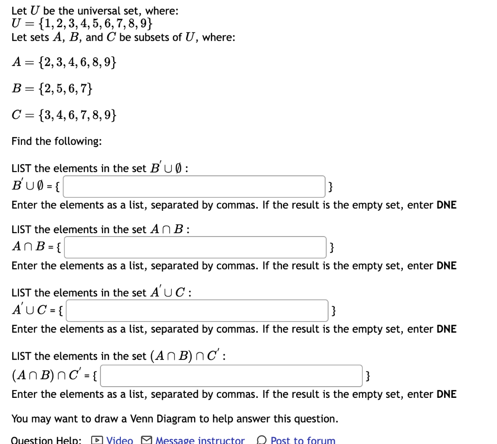 Solved Let U Be The Universal Set, Where: | Chegg.com