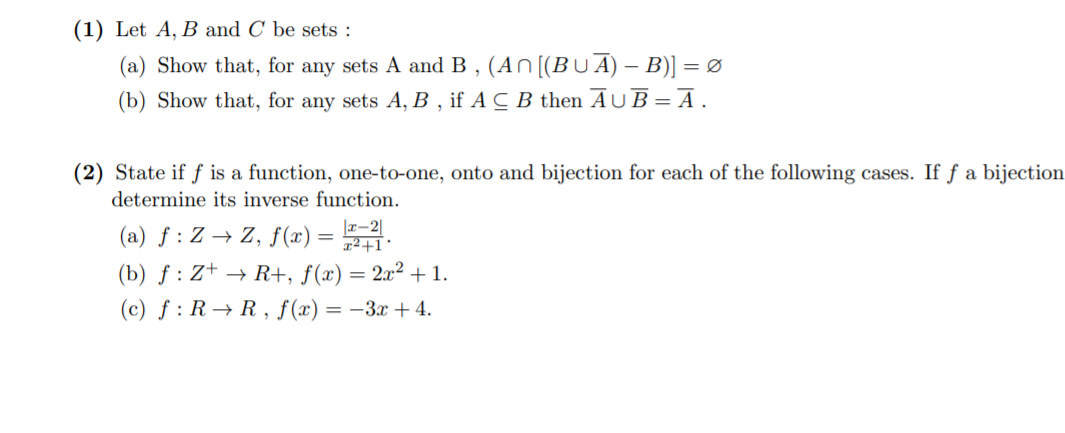 Solved 1 Let A B And C Be Sets A Show That For An Chegg Com