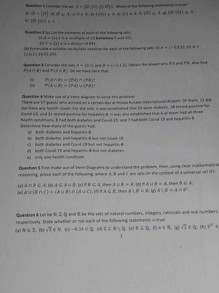 Solved Question 1 Consider The Set A 0 0 Which Of Chegg Com