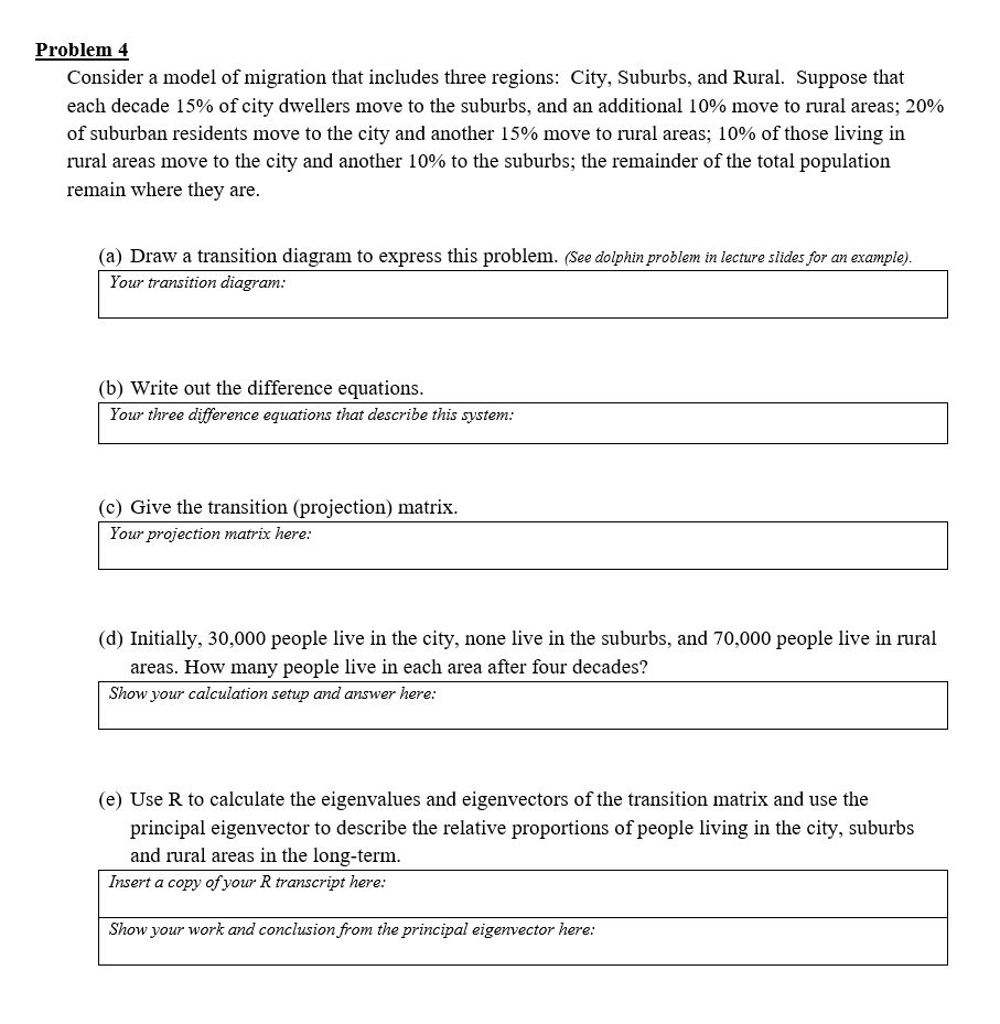 Problem 4 Consider a model of migration that includes | Chegg.com