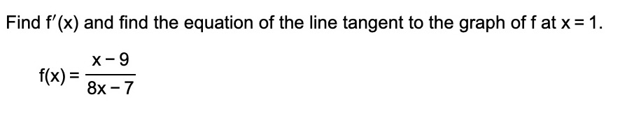 Solved Find f′(x) and find the equation of the line tangent | Chegg.com