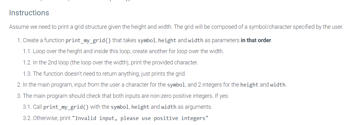 Solved Instructions Assume we need to print a grid structure | Chegg.com